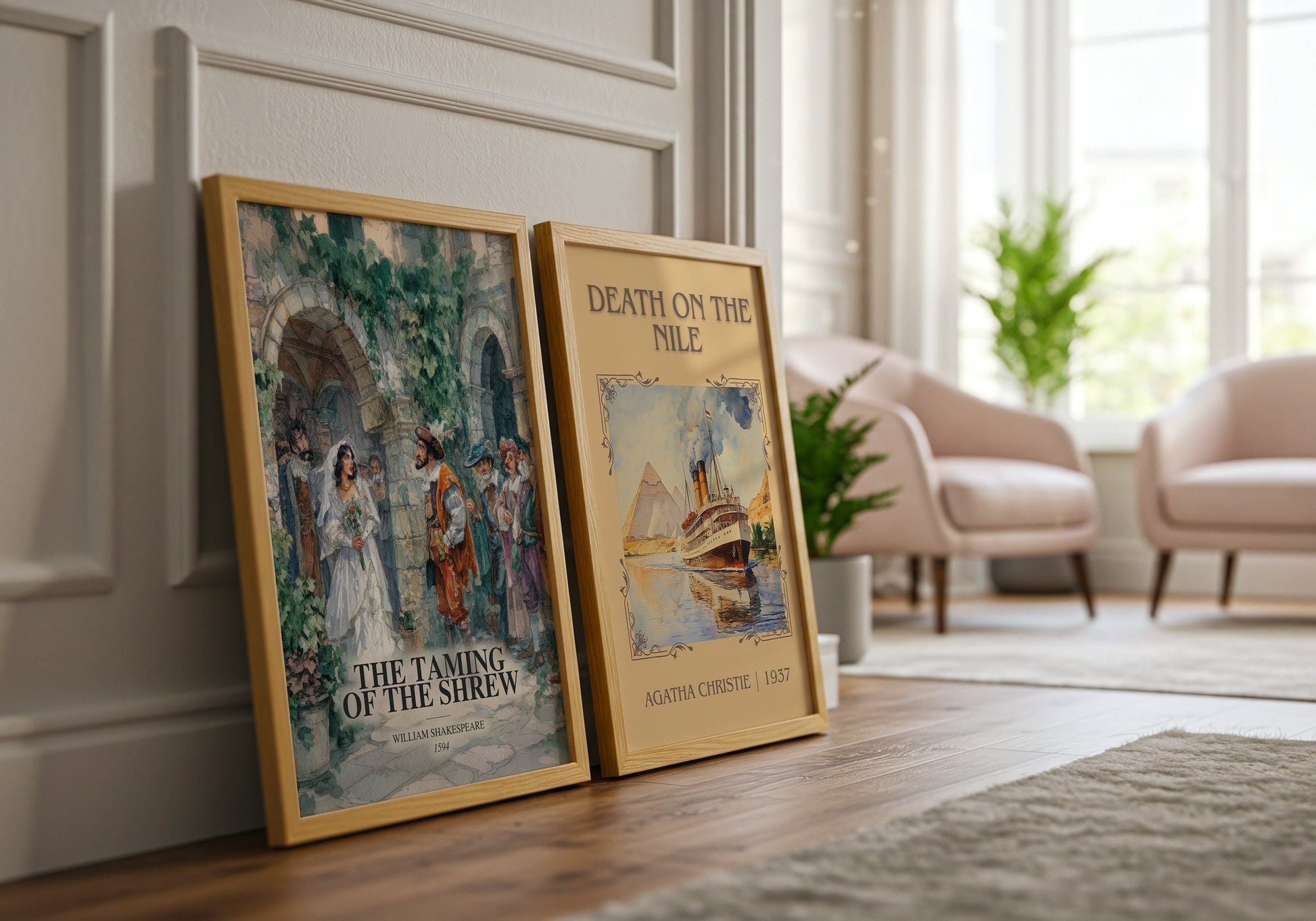 The Taming Of The Shrew watercolour print framed by window – literary home decor