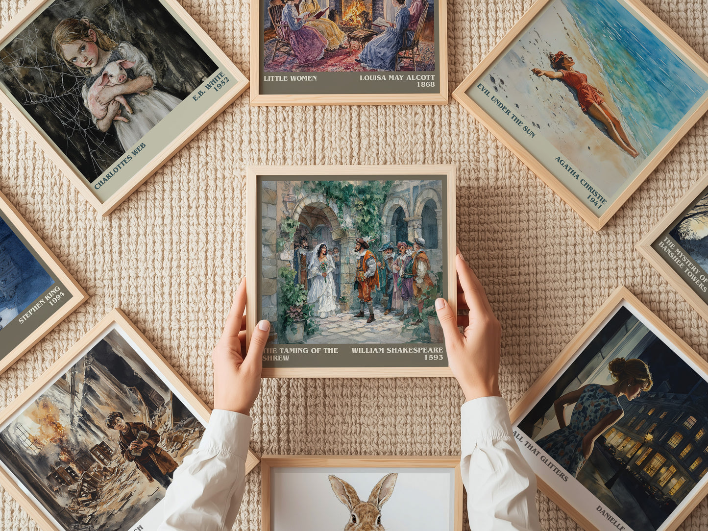 The Taming of the Shrew literary print on bookshelf – William Shakespeare fan gift