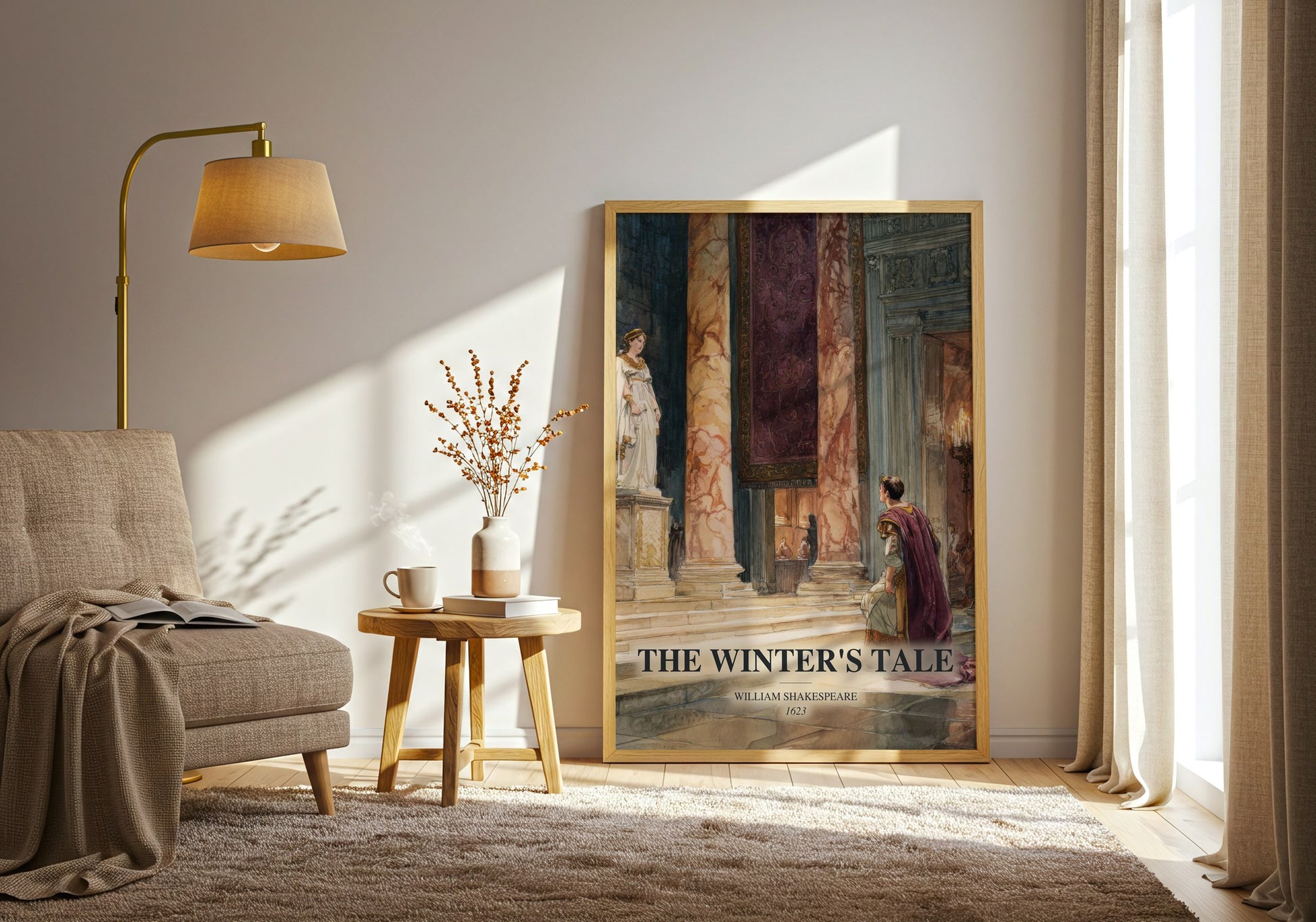The Winter'S Tale watercolour print in frame leaning in hallway – classic literature wall art