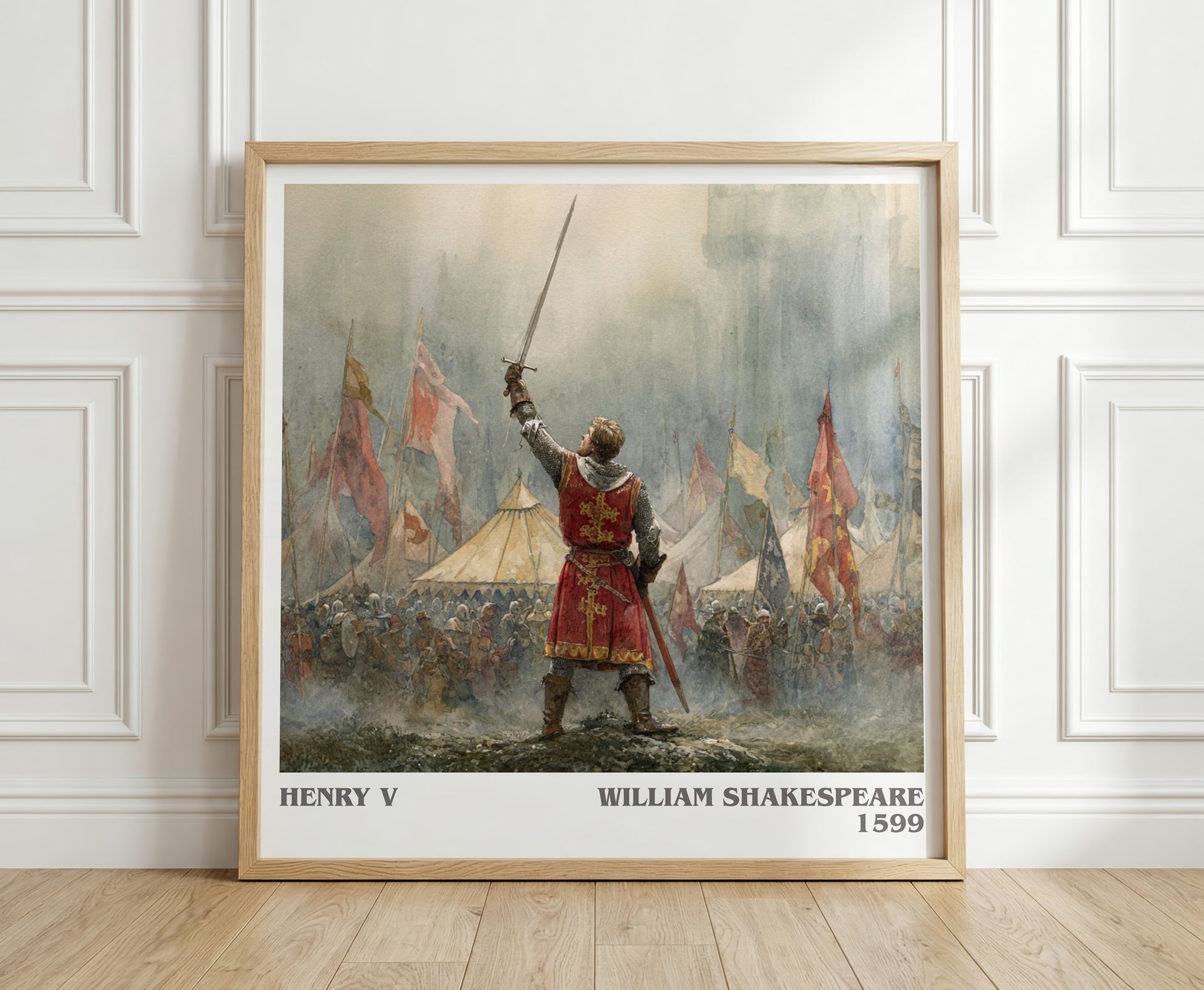 Henry V literary print in frame leaning in hallway – classic literature wall art