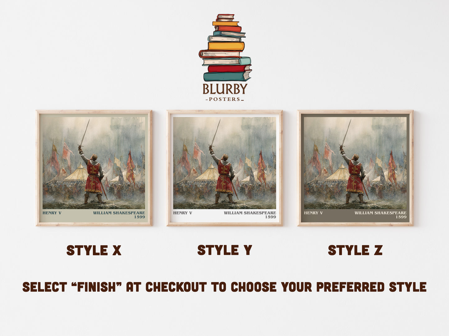Henry V literary art print colour and style options – William Shakespeare book art