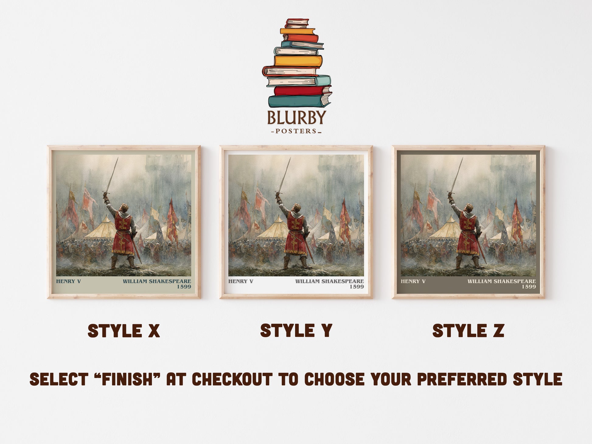 Henry V literary art print colour and style options – William Shakespeare book art