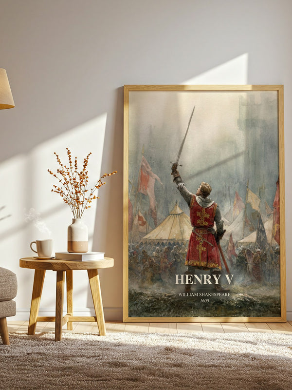 Henry V watercolour print in frame leaning in hallway – classic literature wall art