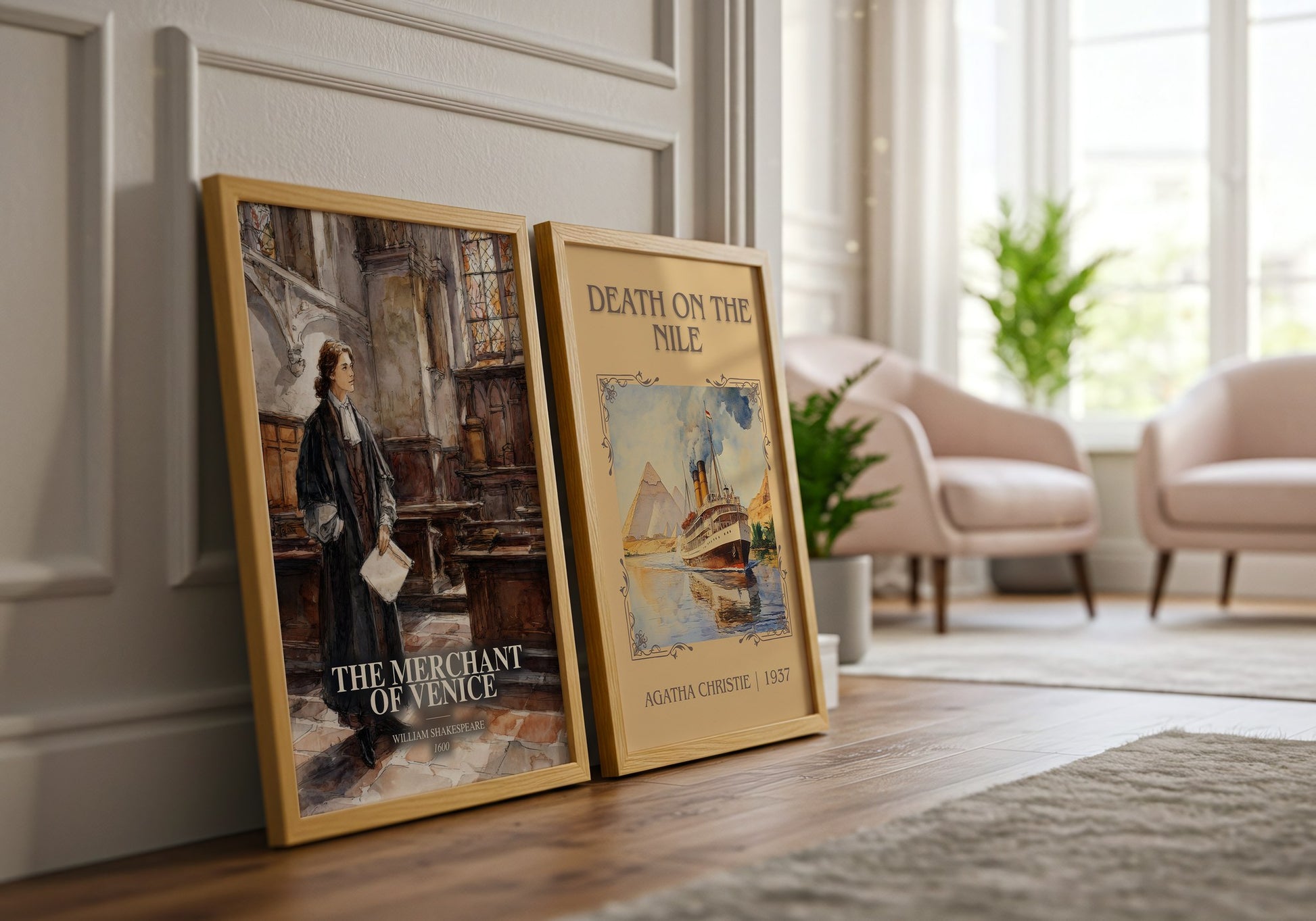 The Merchant Of Venice watercolour print framed by window – literary home decor