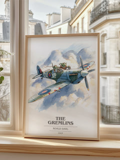 The Gremlins Book Cover Poster by Roald Dahl – framed print by a bright window
