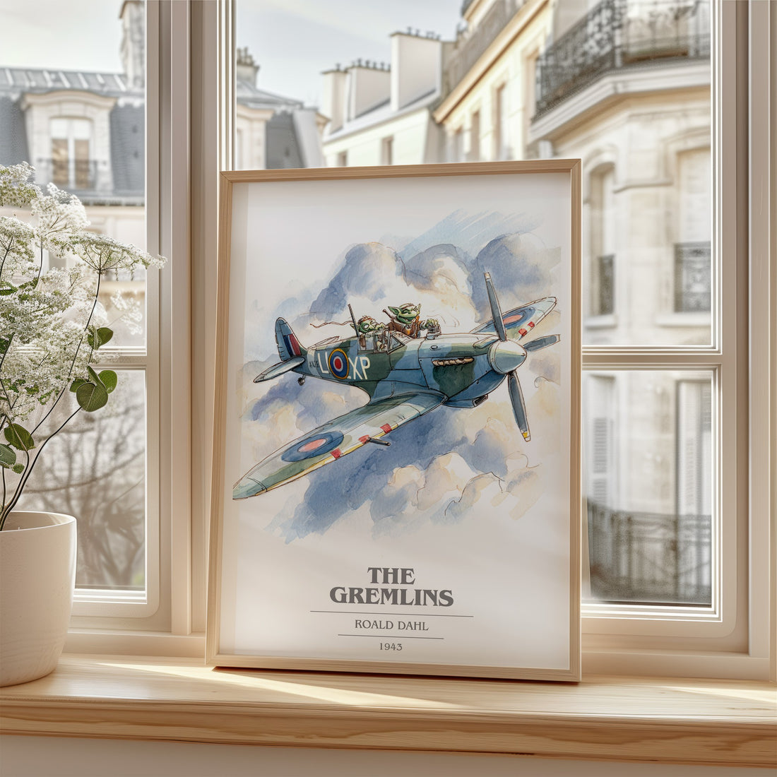 The Gremlins Book Cover Poster by Roald Dahl – framed print by a bright window