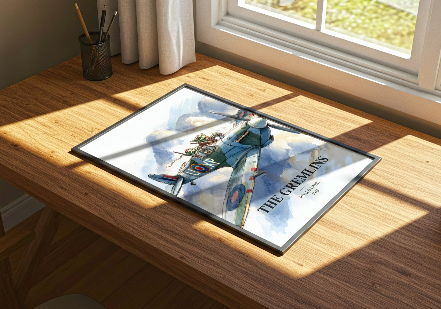 The Gremlins watercolour book poster framed on wall – childrens wall art