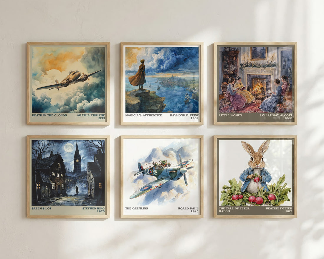 The Gremlins Literary Art Print by Roald Dahl – square print in a six-frame gallery wall