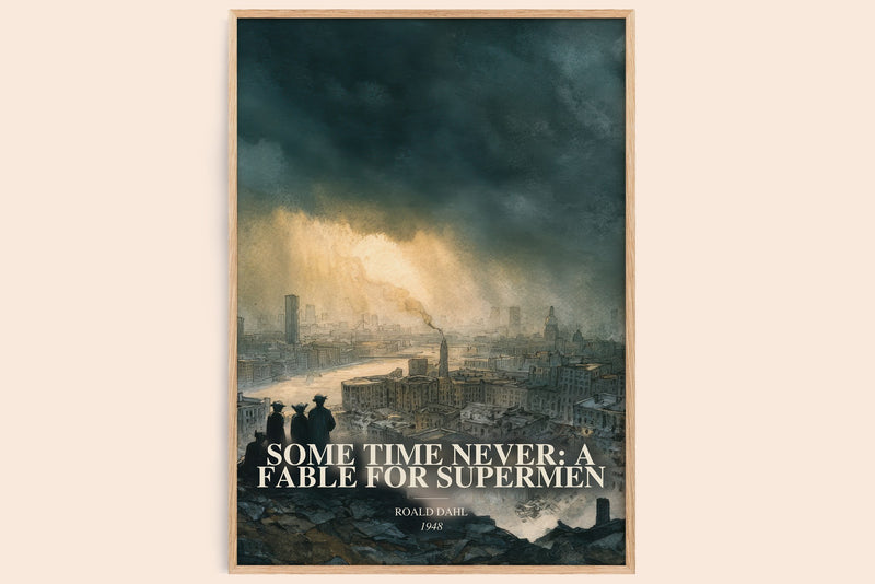 Some Time Never: A Fable For Supermen watercolour book poster by Roald Dahl – framed literary art print