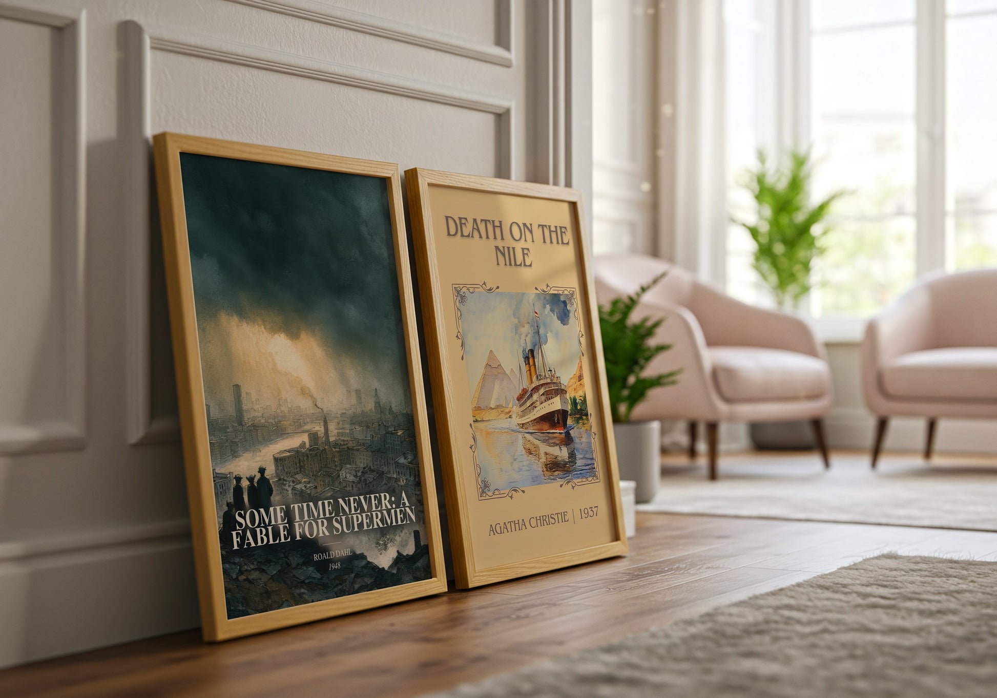 Some Time Never: A Fable For Supermen watercolour print framed by window – literary home decor