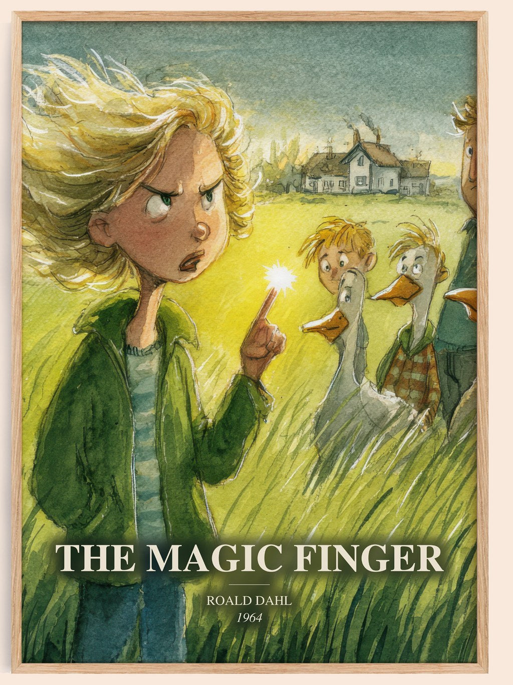 The Magic Finger watercolour book poster by Roald Dahl – framed literary art print
