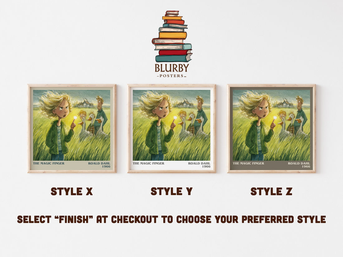 The Magic Finger Literary Art Print by Roald Dahl – Style X, Y and Z square prints side by side – choose your finish