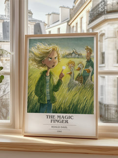 The Magic Finger Book Cover Poster by Roald Dahl – framed print by a bright window