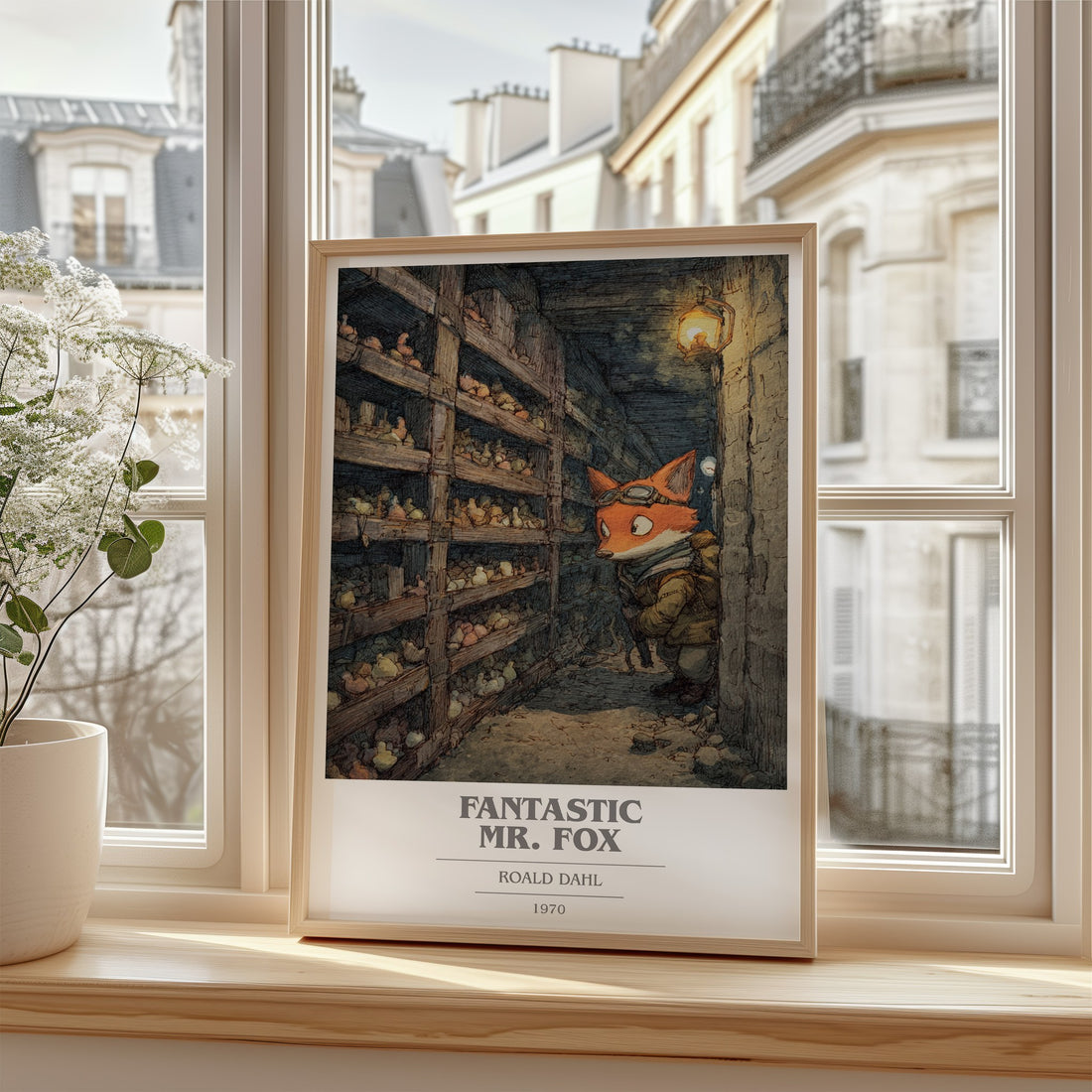 Fantastic Mr. Fox Book Cover Poster by Roald Dahl – framed print by a bright window