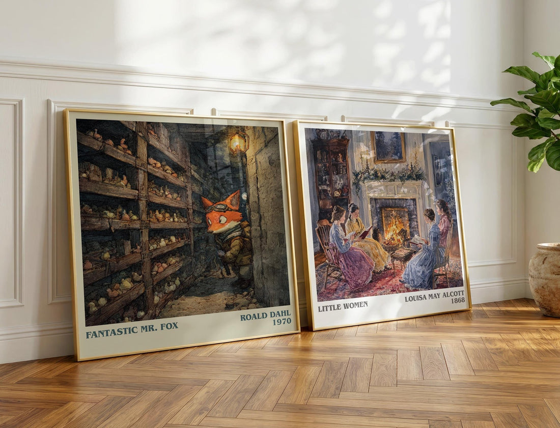 Fantastic Mr. Fox Literary Art Print by Roald Dahl – large square framed print leaning against a wall