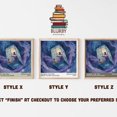 Charlie and the Great Glass Elevator Literary Art Print by Roald Dahl – Style X, Y and Z square prints side by side – choose your finish