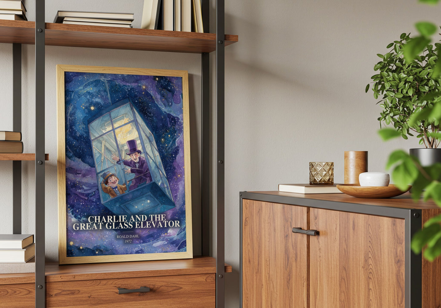 Charlie And The Great Glass Elevator book watercolour illustration paper finish options – matte satin gloss