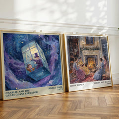 Charlie and the Great Glass Elevator Literary Art Print by Roald Dahl – large square framed print leaning against a wall