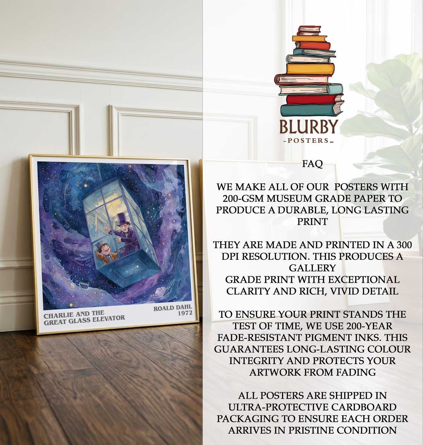 Charlie And The Great Glass Elevator by Roald Dahl | Square Bookish Poster | Inspired Fan Art Print | Free Delivery