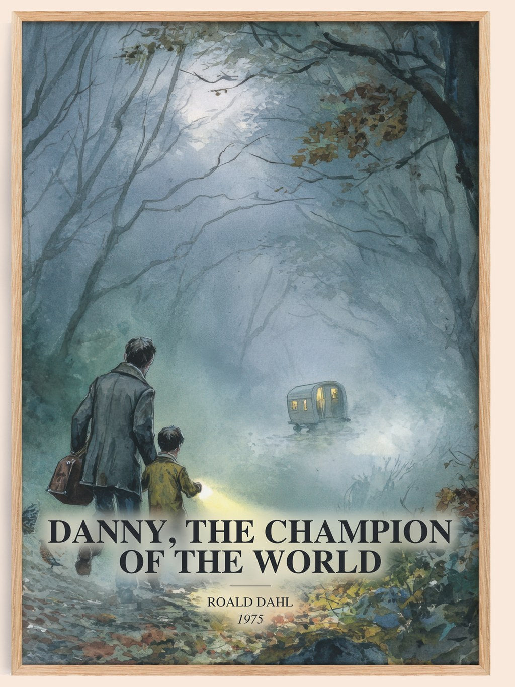 Danny, The Champion Of The World watercolour book poster by Roald Dahl – framed literary art print