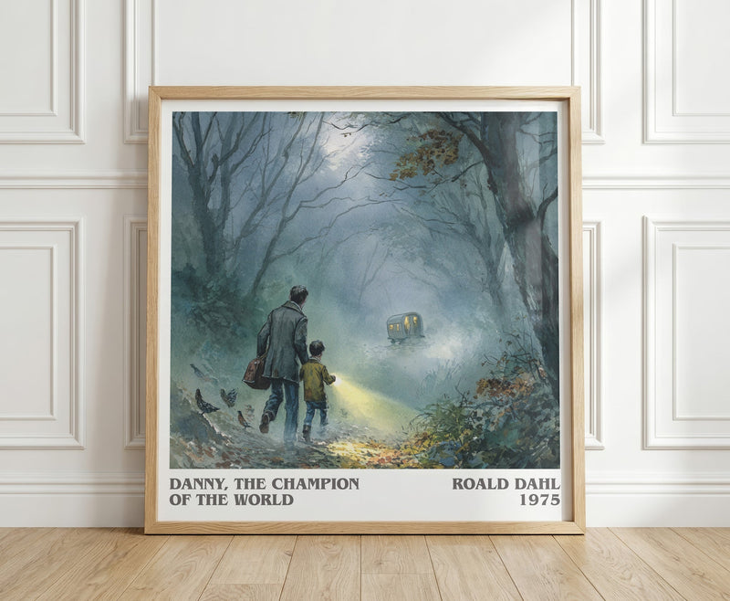 Danny, The Champion Of The World literary print in frame leaning in hallway – childrens wall art