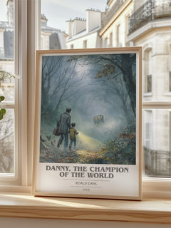 Danny, The Champion Of The World Book Cover Poster by Roald Dahl – framed print by a bright window