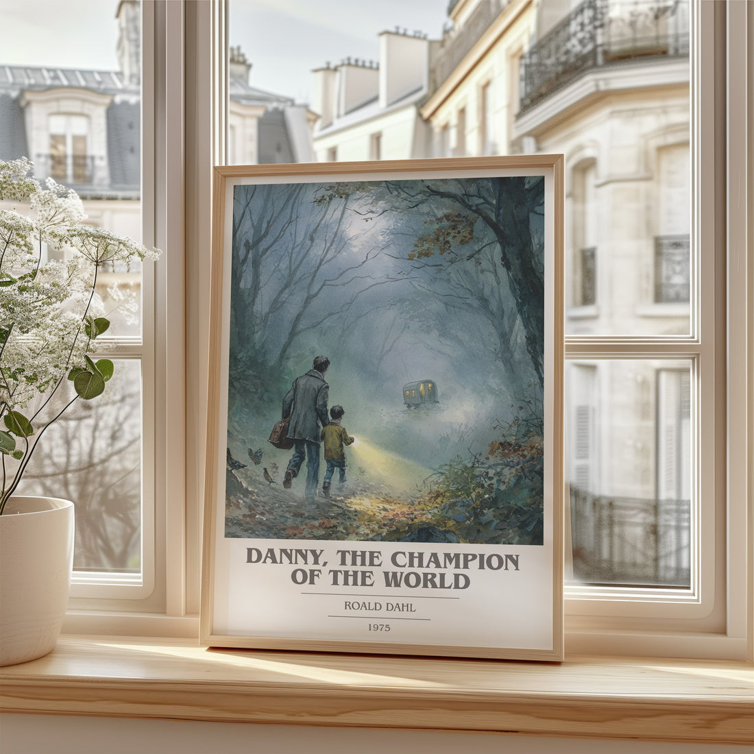 Danny, The Champion Of The World Book Cover Poster by Roald Dahl – framed print by a bright window