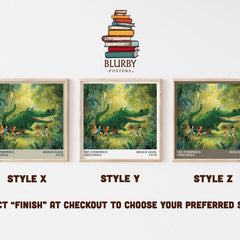 The Enormous Crocodile Literary Art Print by Roald Dahl – Style X, Y and Z square prints side by side – choose your finish