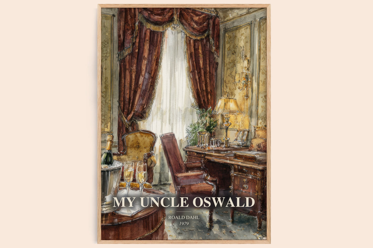 My Uncle Oswald watercolour book poster by Roald Dahl – framed literary art print