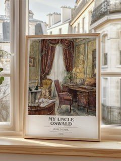 My Uncle Oswald Book Cover Poster by Roald Dahl – framed print by a bright window