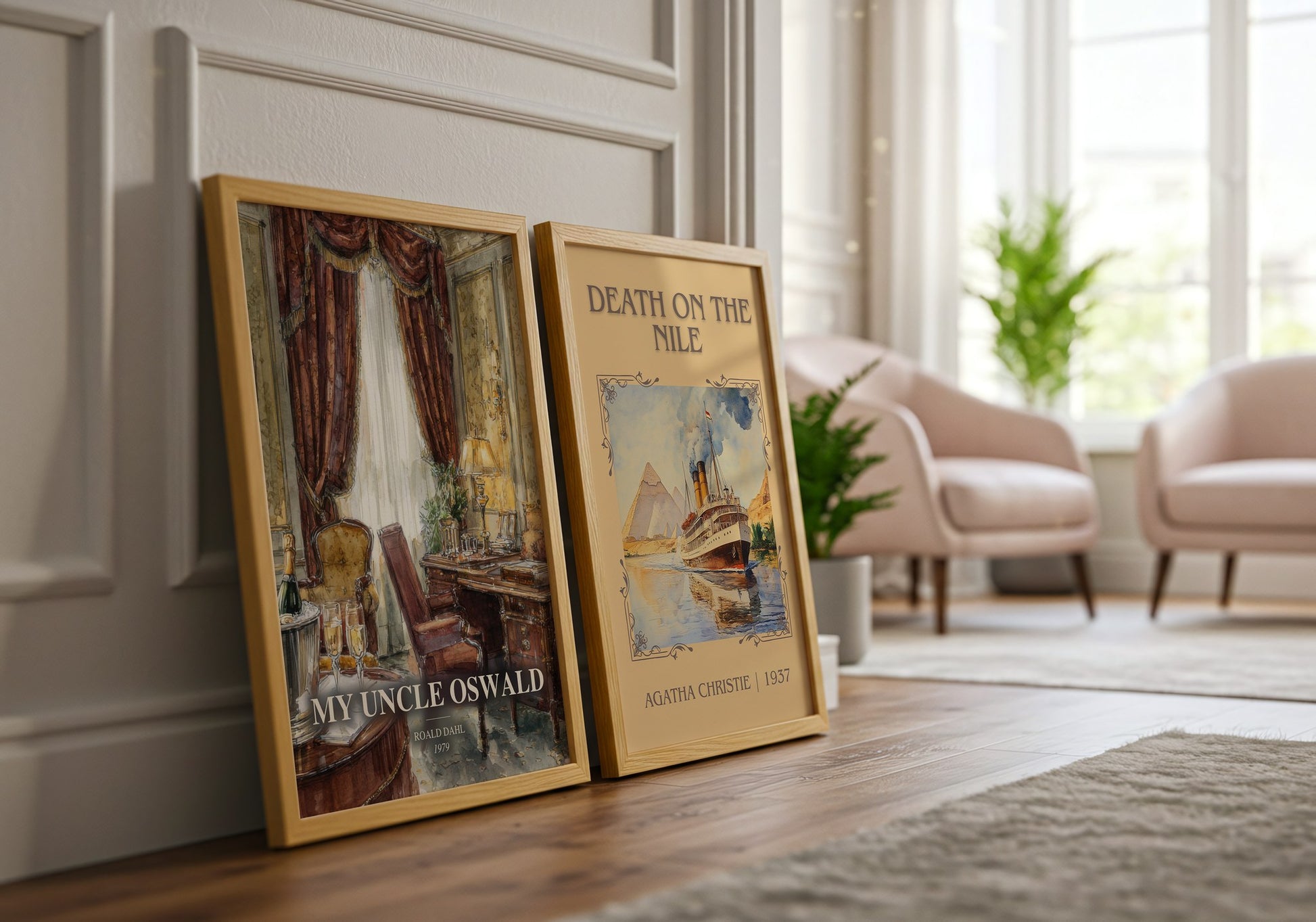 My Uncle Oswald watercolour print framed by window – literary home decor