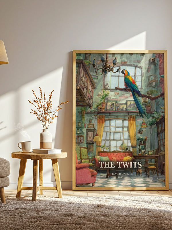 The Twits watercolour print in frame leaning in hallway – childrens wall art