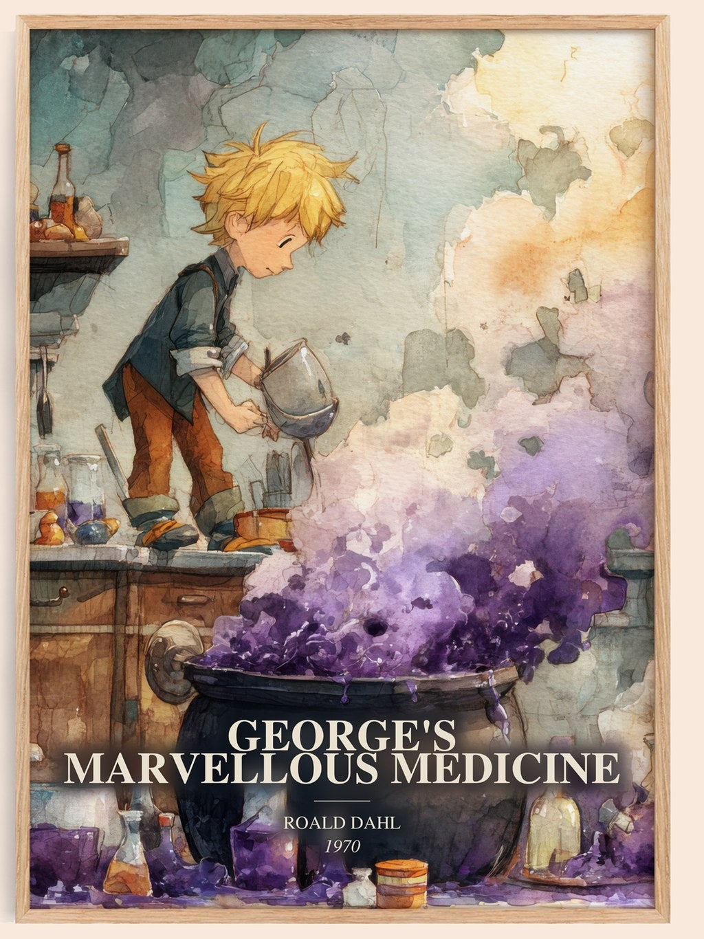 George'S Marvellous Medicine watercolour book poster by Roald Dahl – framed literary art print