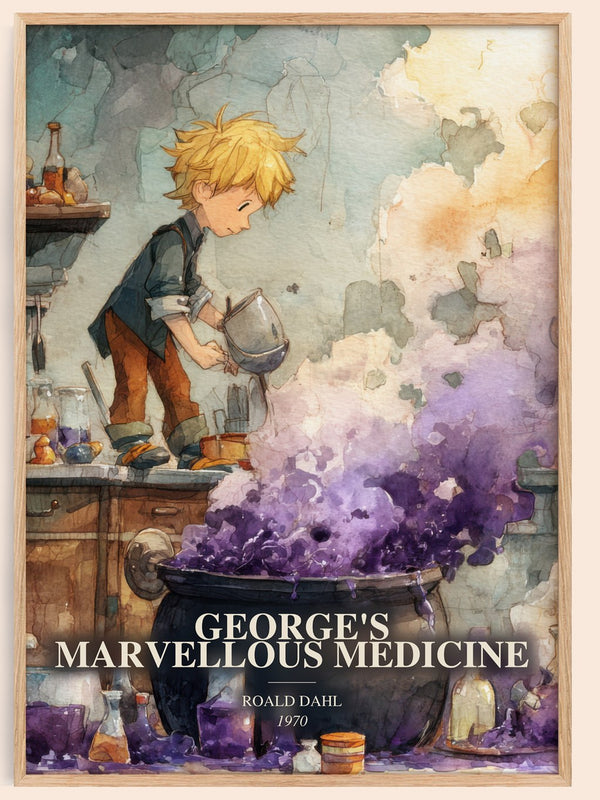 George'S Marvellous Medicine watercolour book poster by Roald Dahl – framed literary art print