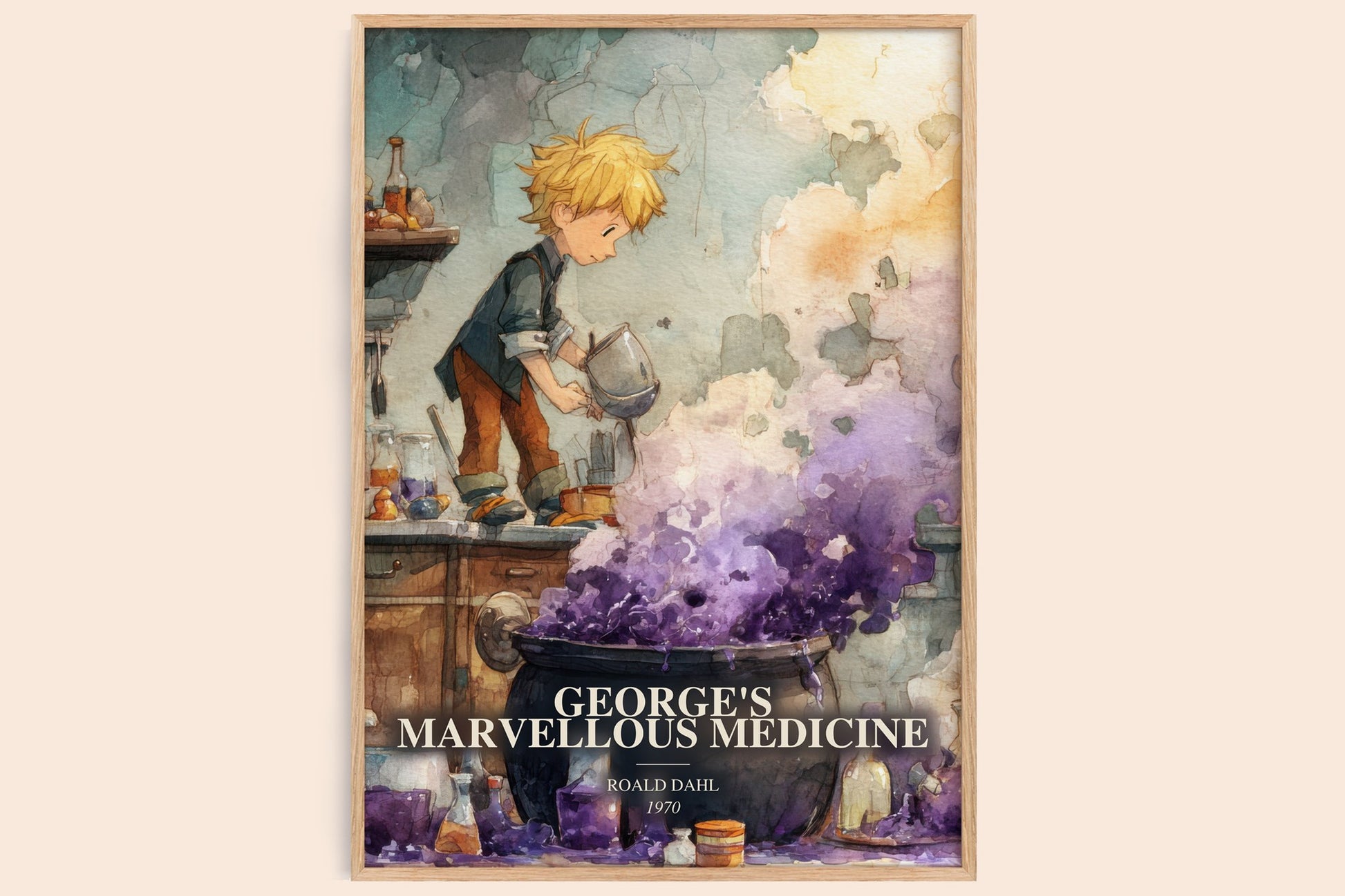George'S Marvellous Medicine watercolour book poster by Roald Dahl – framed literary art print