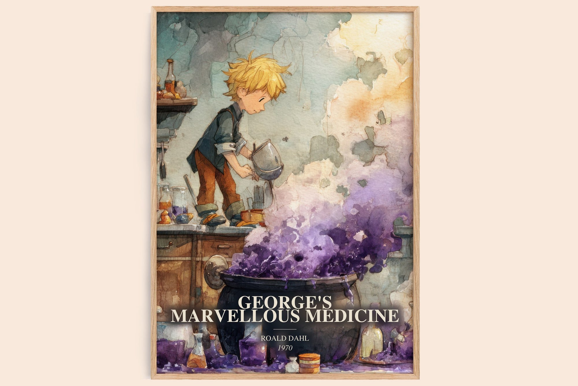 George'S Marvellous Medicine watercolour book poster by Roald Dahl – framed literary art print