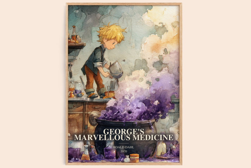 George'S Marvellous Medicine watercolour book poster by Roald Dahl – framed literary art print