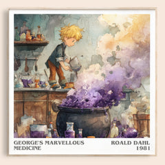 George's Marvellous Medicine Literary Art Print by Roald Dahl – square framed poster