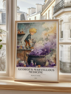 George's Marvellous Medicine Book Cover Poster by Roald Dahl – framed print by a bright window