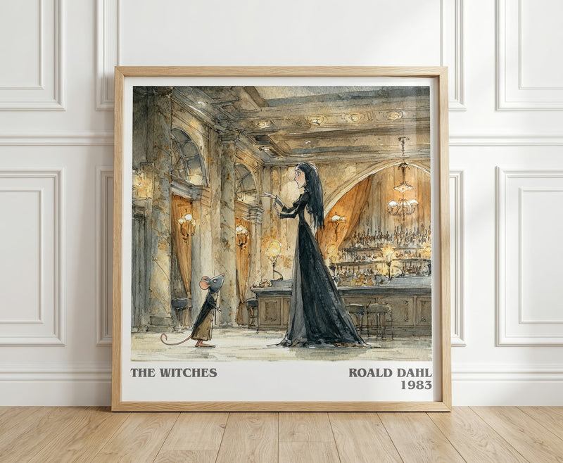The Witches literary print in frame leaning in hallway – childrens wall art