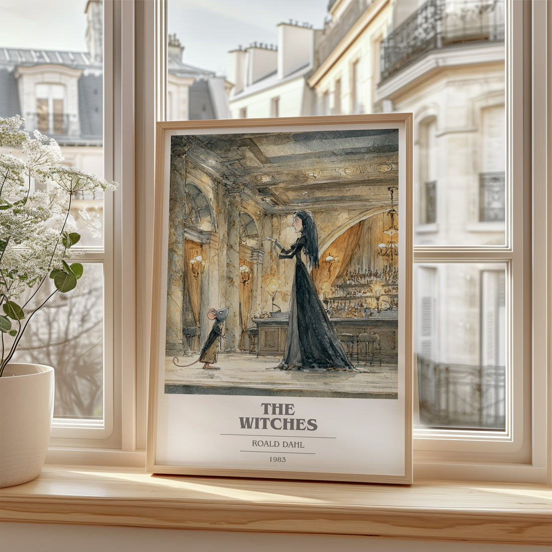 The Witches Book Cover Poster by Roald Dahl – framed print by a bright window