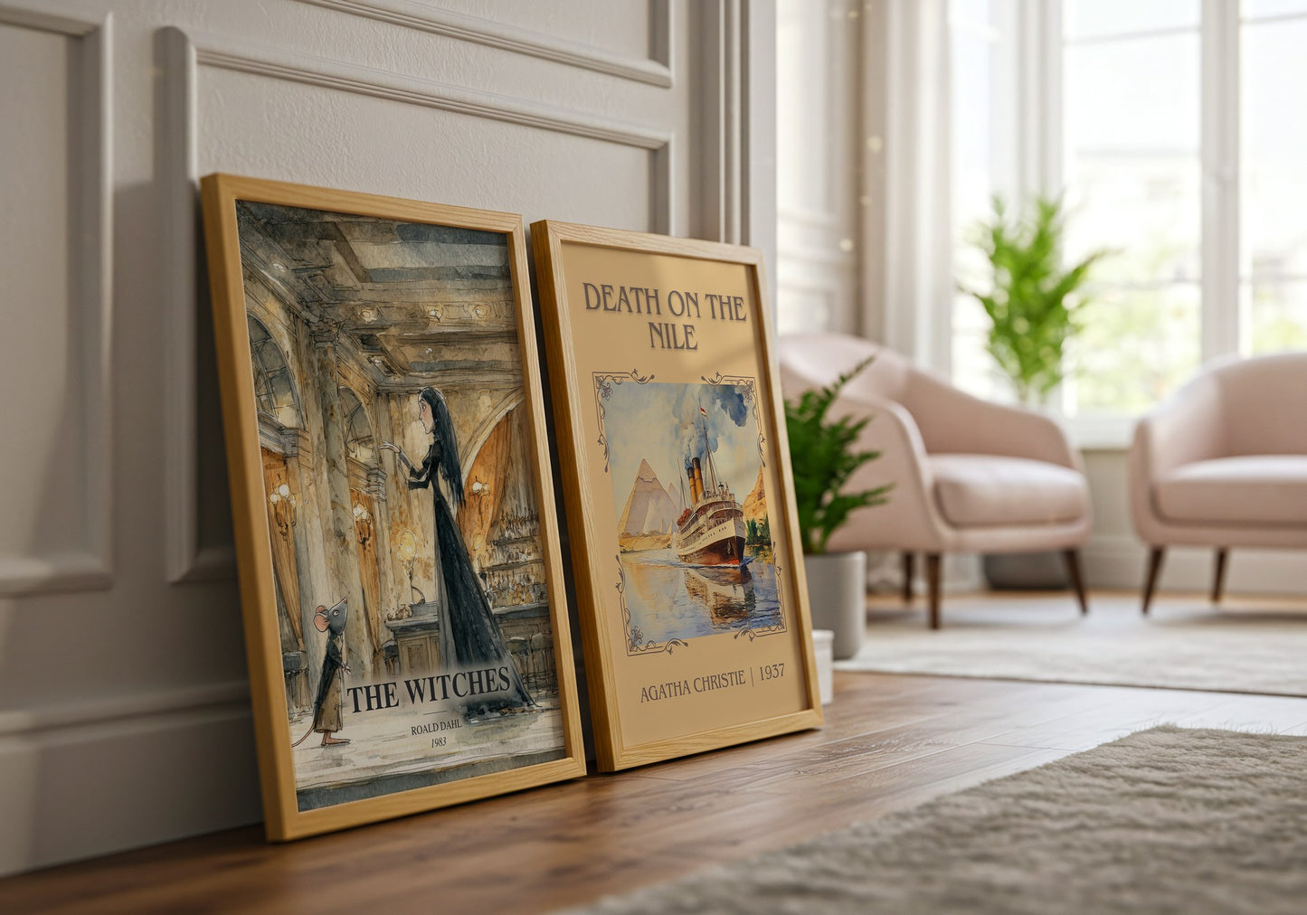 The Witches watercolour print framed by window – literary home decor