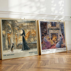 The Witches Literary Art Print by Roald Dahl – large square framed print leaning against a wall