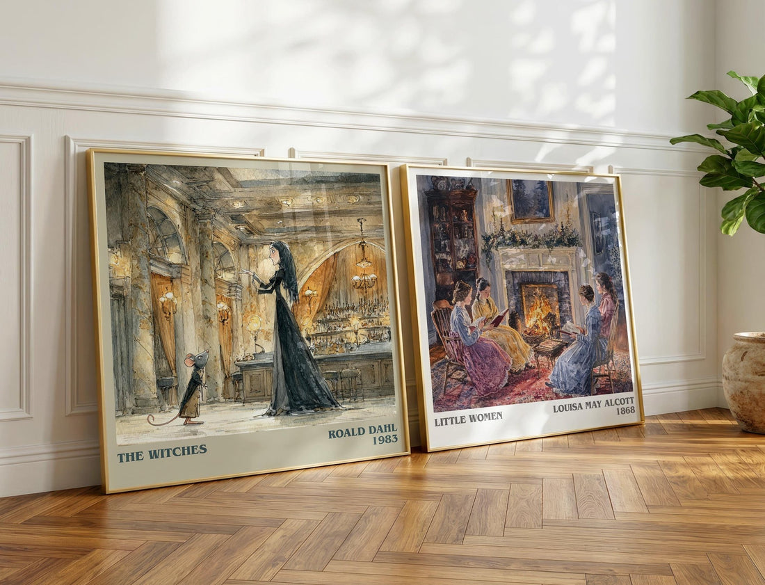 The Witches Literary Art Print by Roald Dahl – large square framed print leaning against a wall