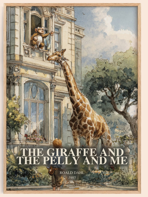 The Giraffe And The Pelly And Me watercolour book poster by Roald Dahl – framed literary art print
