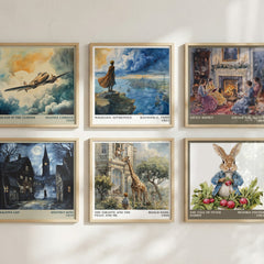 The Giraffe and the Pelly and Me Literary Art Print by Roald Dahl – square print in a six-frame gallery wall