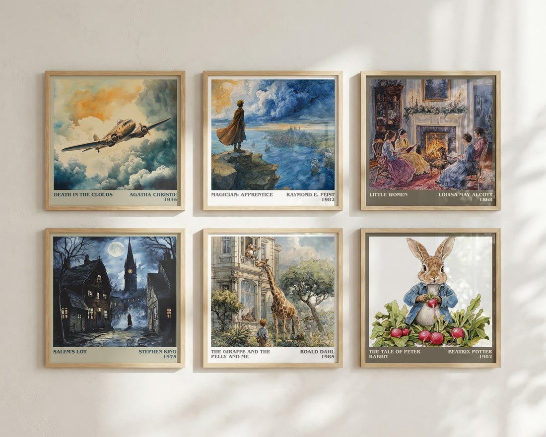 The Giraffe and the Pelly and Me Literary Art Print by Roald Dahl – square print in a six-frame gallery wall