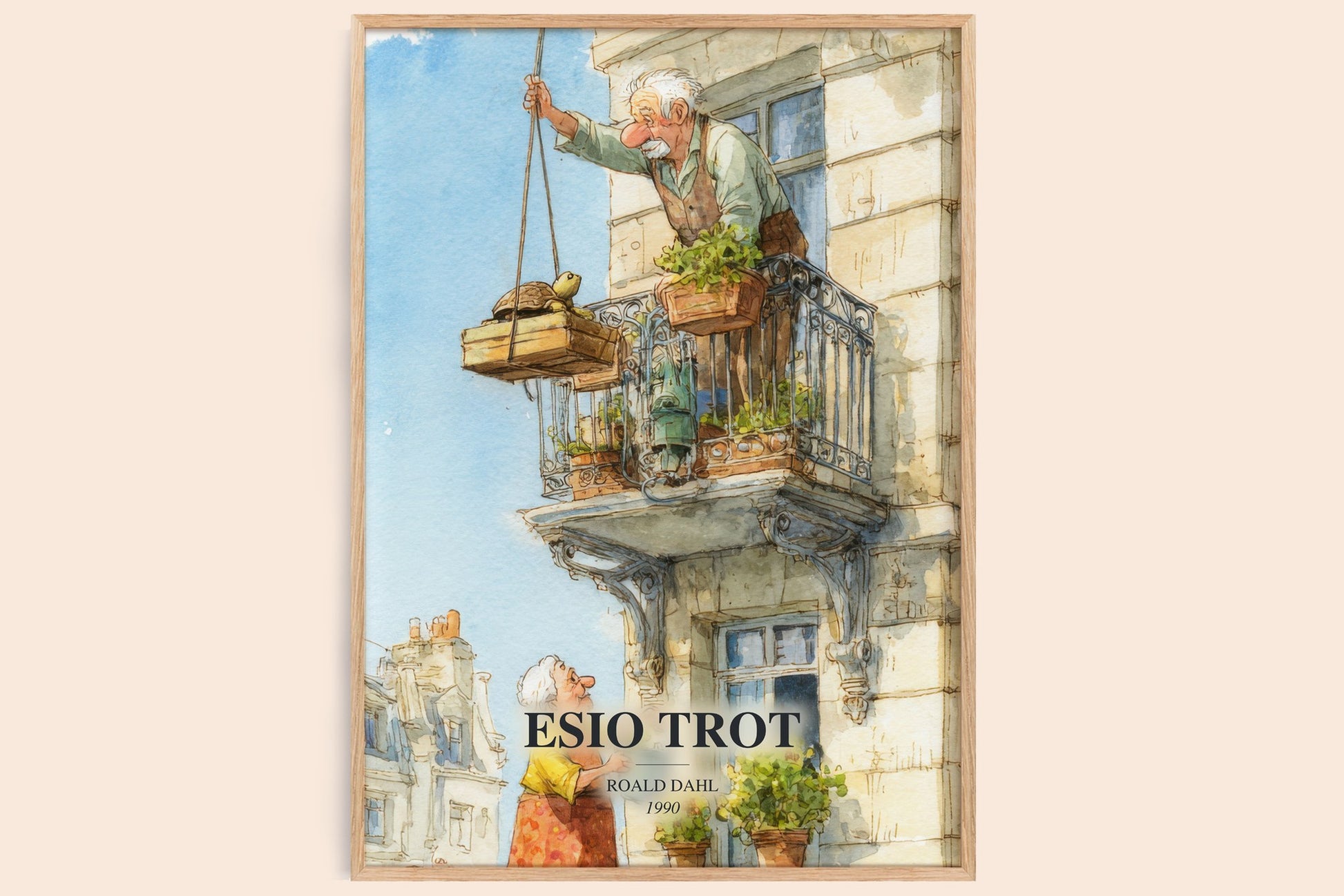 Esio Trot watercolour book poster by Roald Dahl – framed literary art print