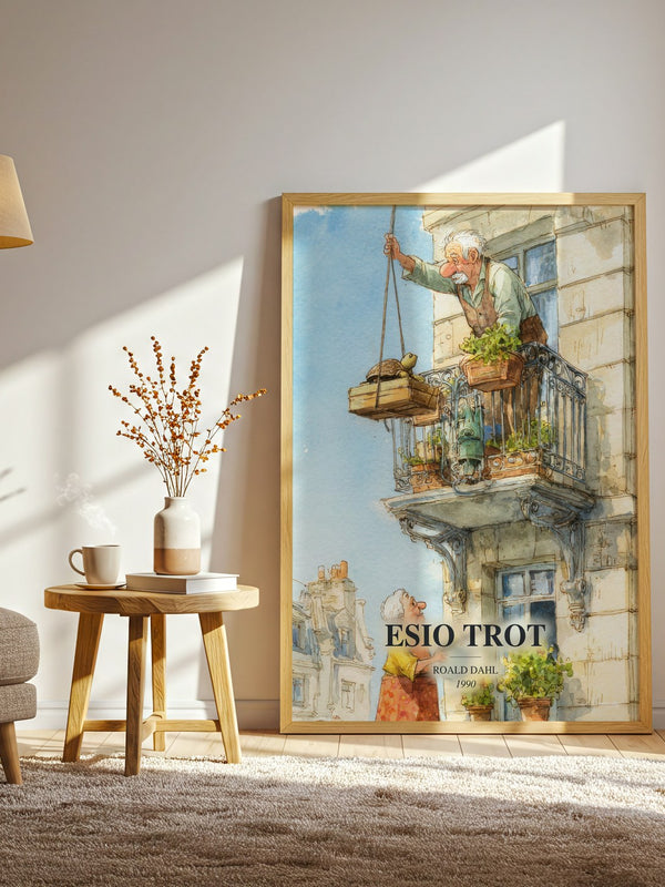Esio Trot watercolour print in frame leaning in hallway – childrens wall art