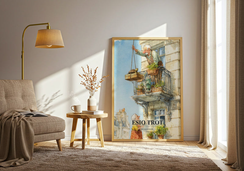 Esio Trot watercolour print in frame leaning in hallway – childrens wall art